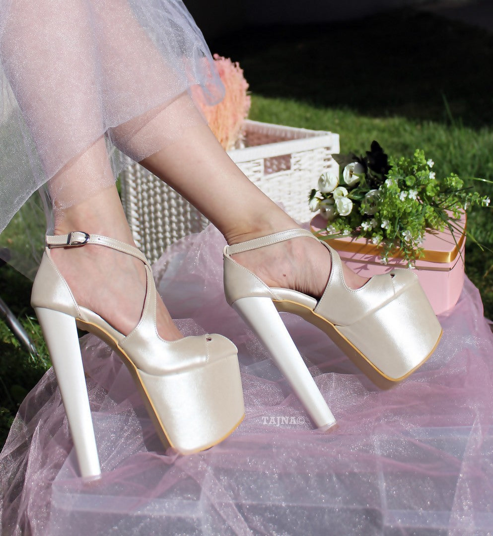 Ivory White Strap High Heel Platform Bride Shoes