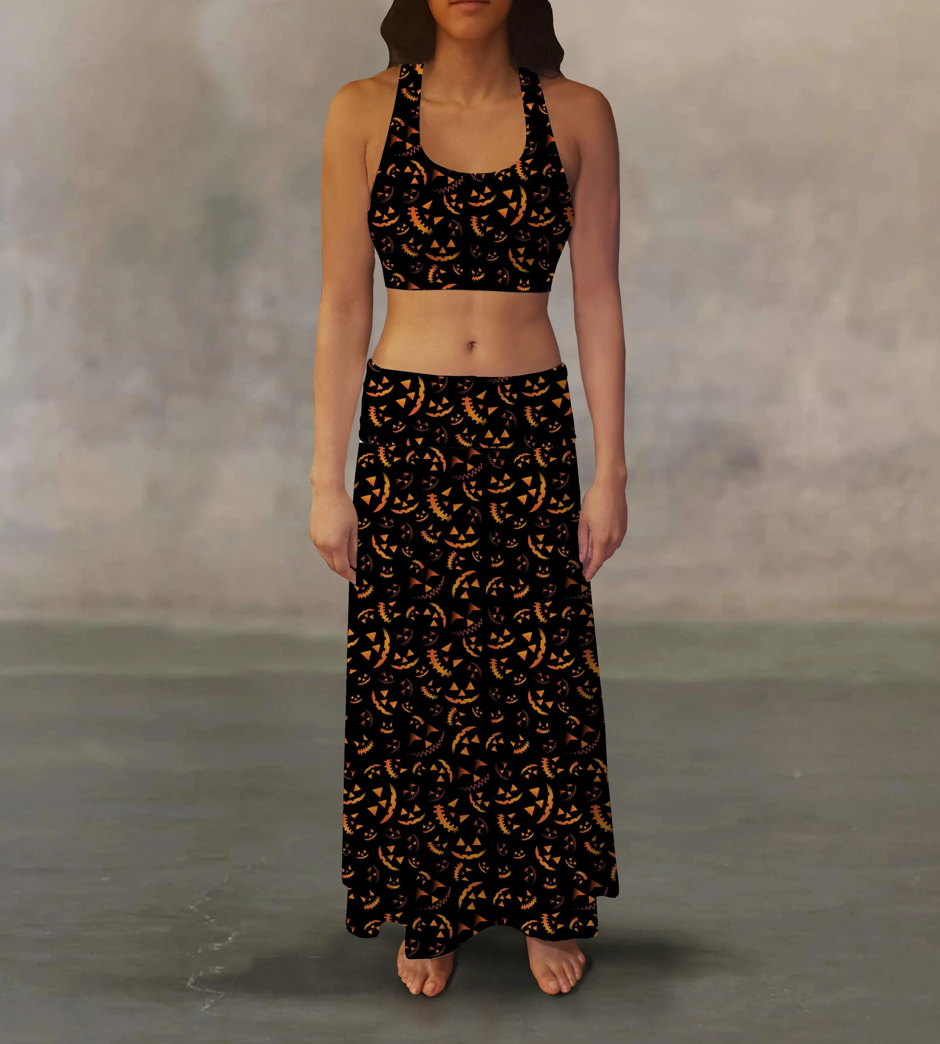 Jack-O-Lantern Faces Maxi Skirt