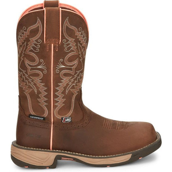 Justin Women's Rush 11 Comp Toe WP Western Work Boot -Brown- SE4357