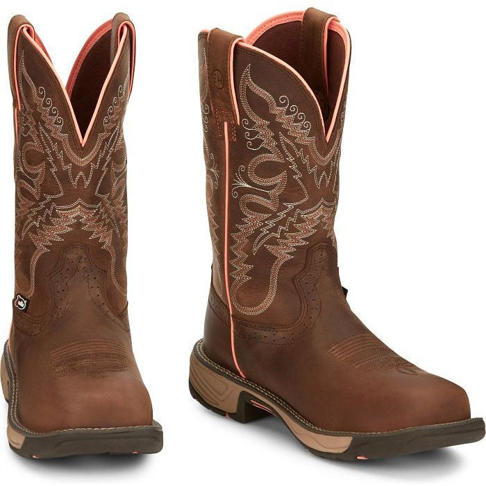 Justin Women's Rush 11 Comp Toe WP Western Work Boot -Brown- SE4357