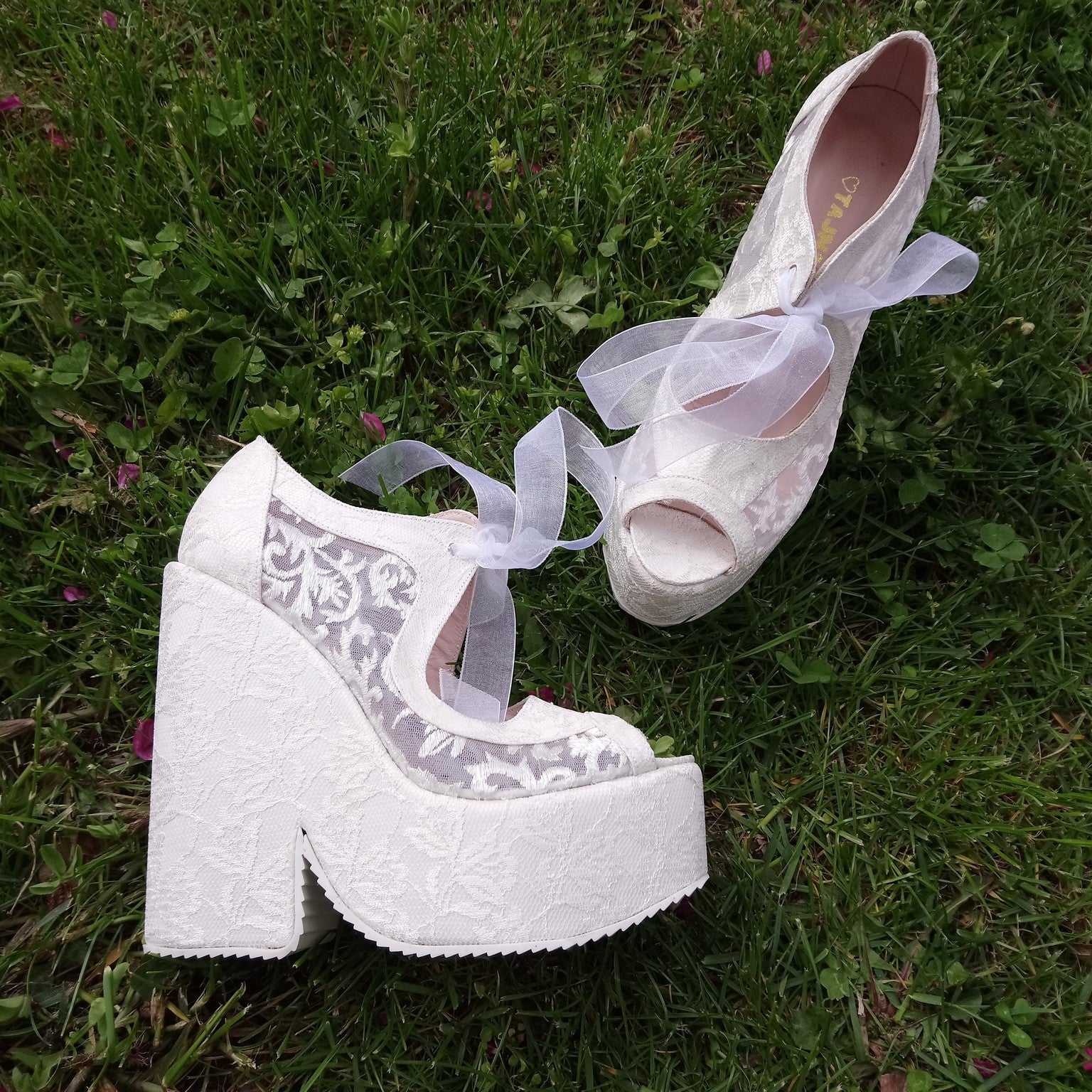 Lace Up Elegant High Heel Wedding Shoes Wedges