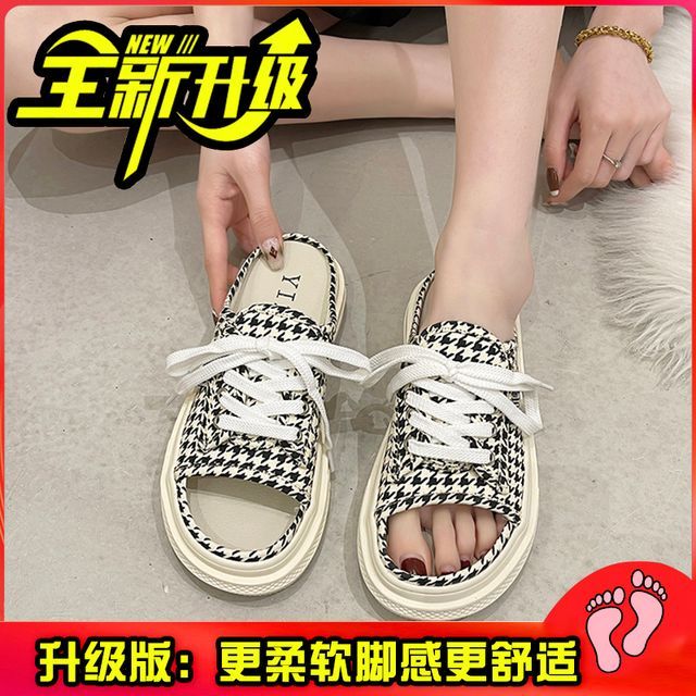 Lace-Up Platform Slide Sandals cc14