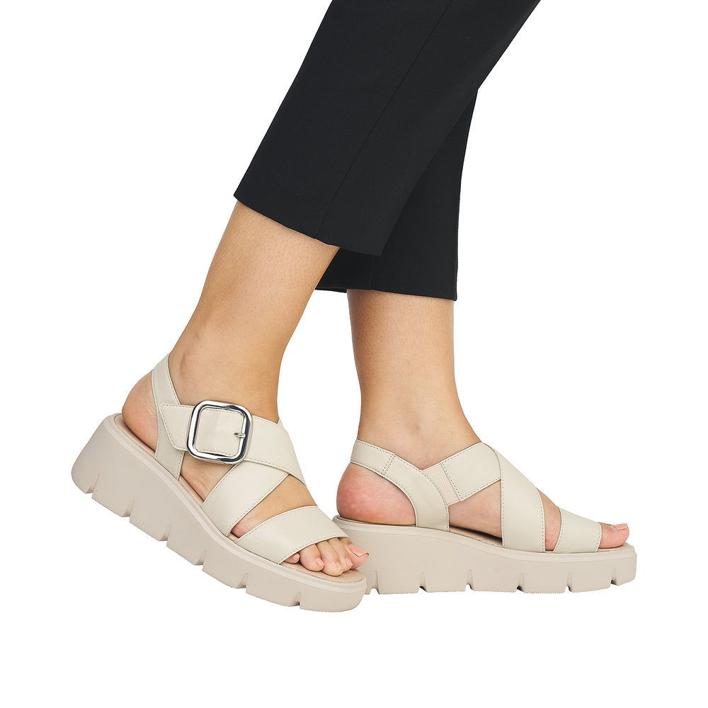 Ladies Evolution By Rieker Sandals Beige Chunky Platform W1550-60