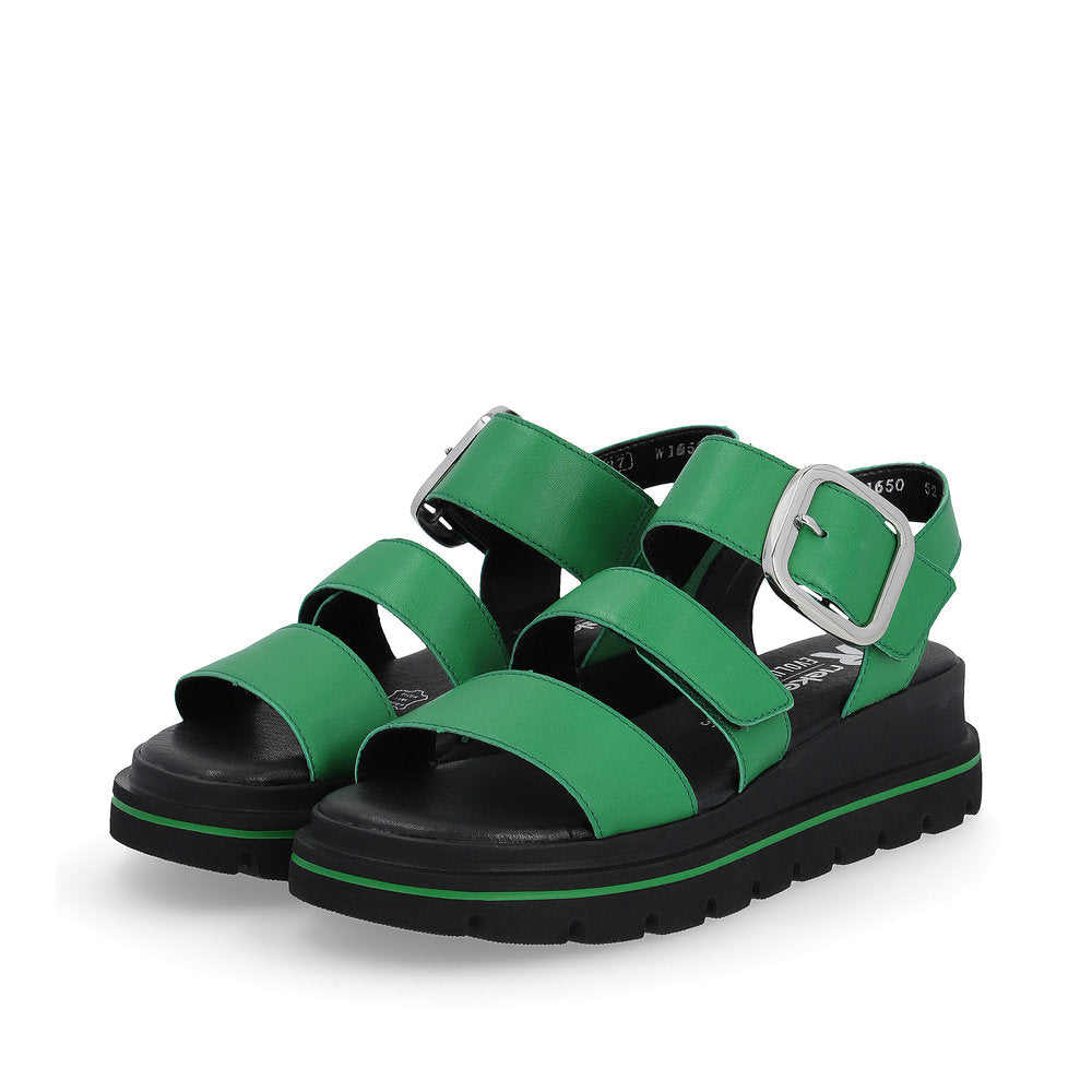 Ladies Evolution By Rieker Sandals Green Chunky Platform W1650-52