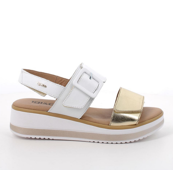 Ladies IGI & Co Sandals White/Gold Double Strap 5685422