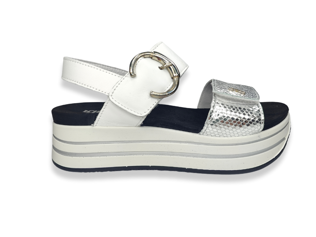 Ladies IGI & Co Sandals White/Silver Chunky Platform 5679111