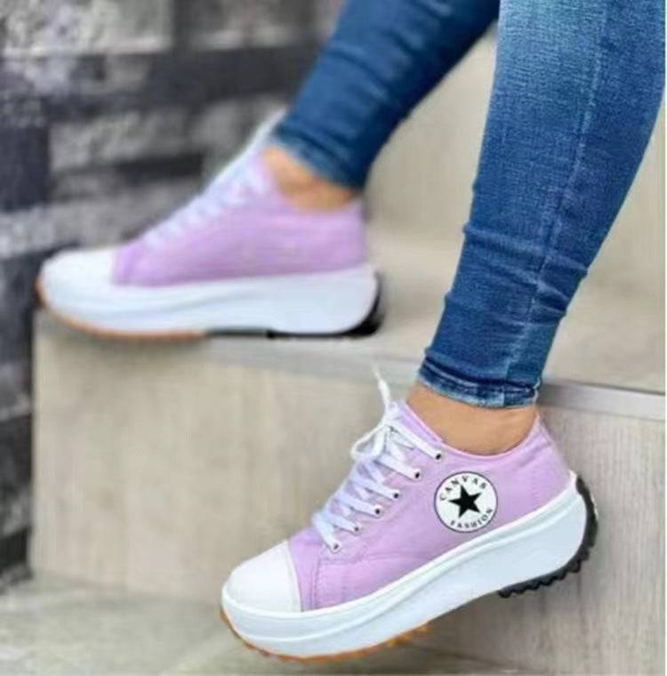 Libiyi round toe lace-up platform arch support canvas shoes