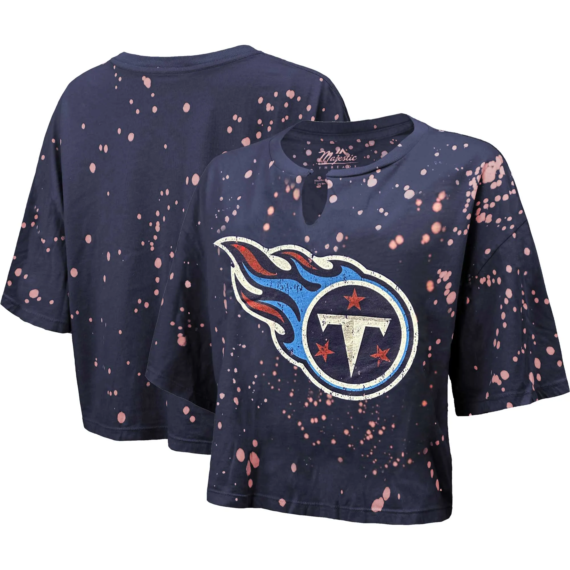 Lids Women's Majestic Threads Navy Tennessee Titans Bleach Splatter Notch Neck Crop T-Shirt