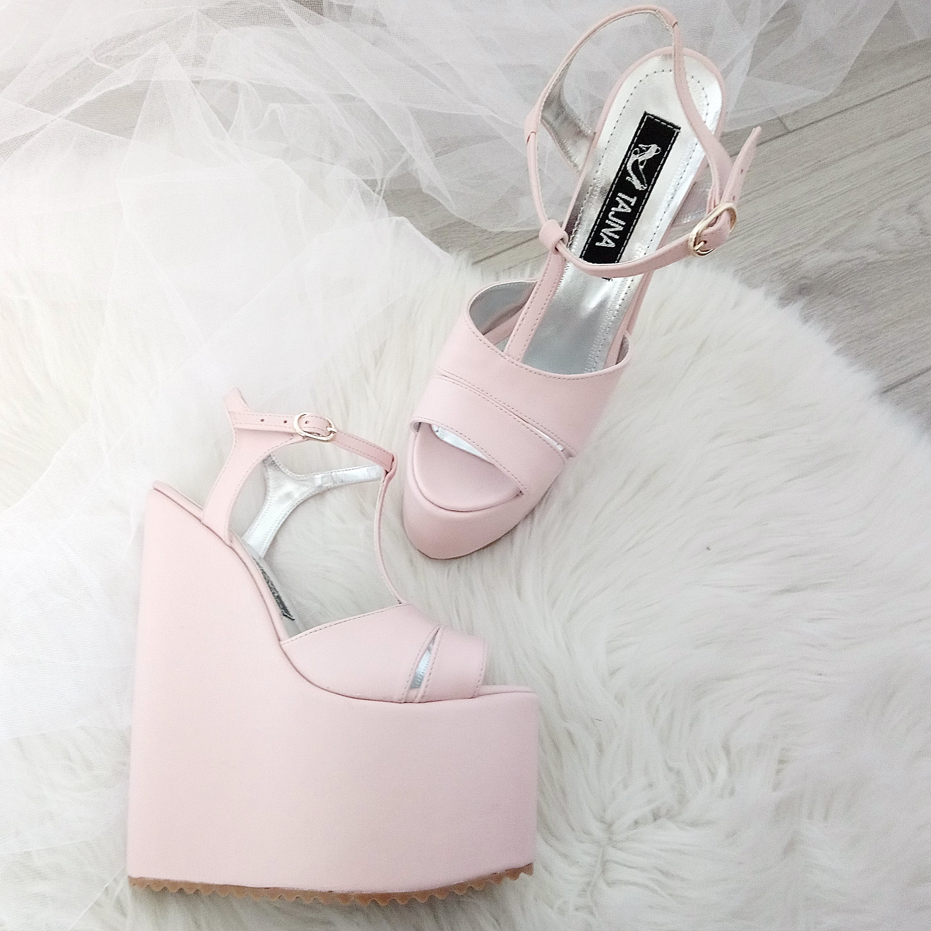 Light Pink Powder High Heel Wedge Shoes