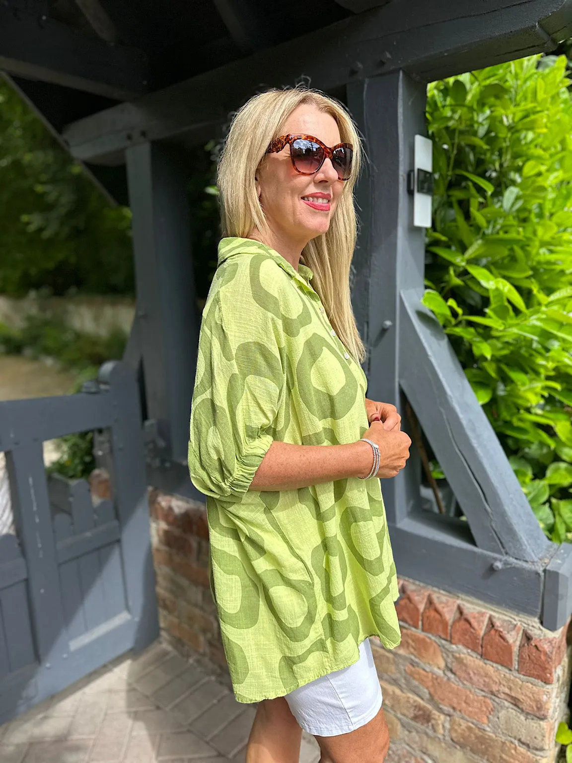 Lime Circle Print Blouse Tiffany