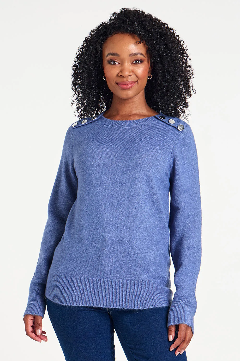 Long Sleeve Button Front Detail Jumper