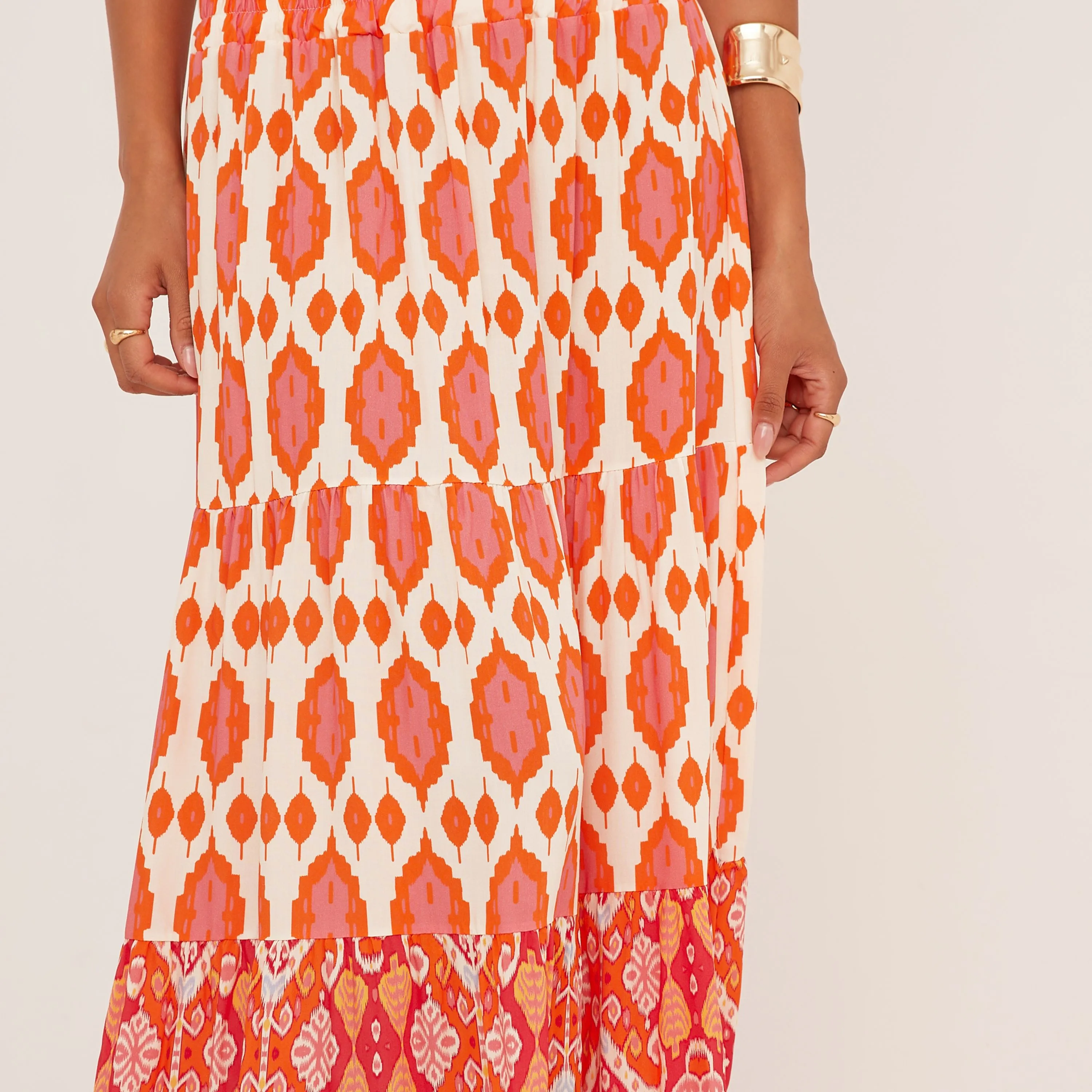 Low Rise Paisley Print Maxi Skirt In Orange Woven