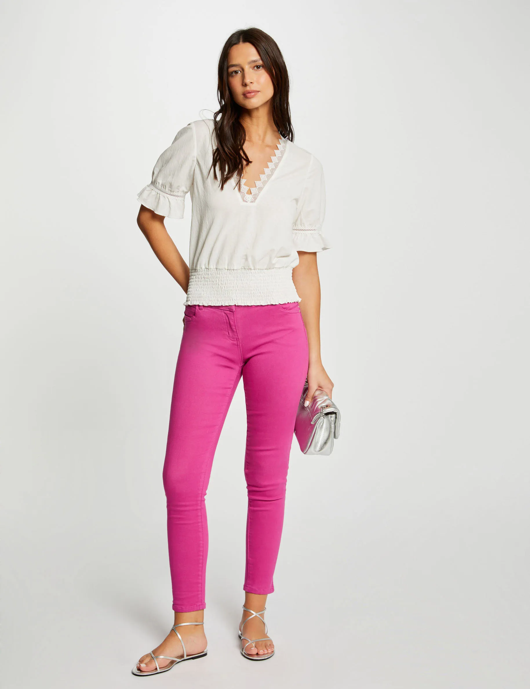 Low-waisted skinny jeans dark pink women