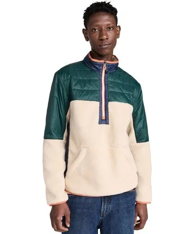 Marine Layer Archive Sherpa Half Zip Jacket Green/Natural Colorblock XL