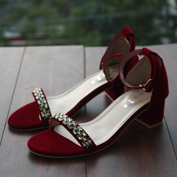 Maroon Block Heel Sandal for women