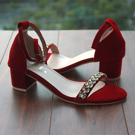 Maroon Block Heel Sandal for women