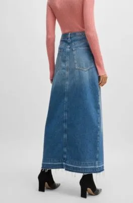 Maxi-length denim skirt with front slit