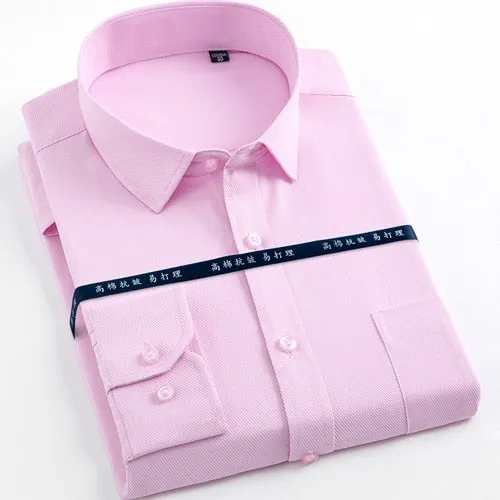 Men's Formal Polyester Square Collar Business Regular-fit  Long Sleeve Shirt