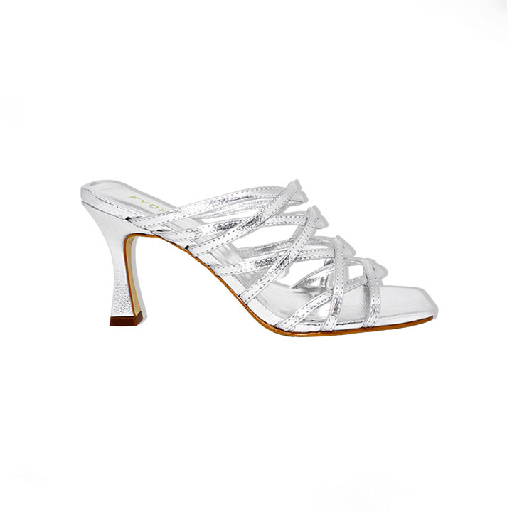 Metallic Criss-Cross Strap Heeled Sandal BWR 068