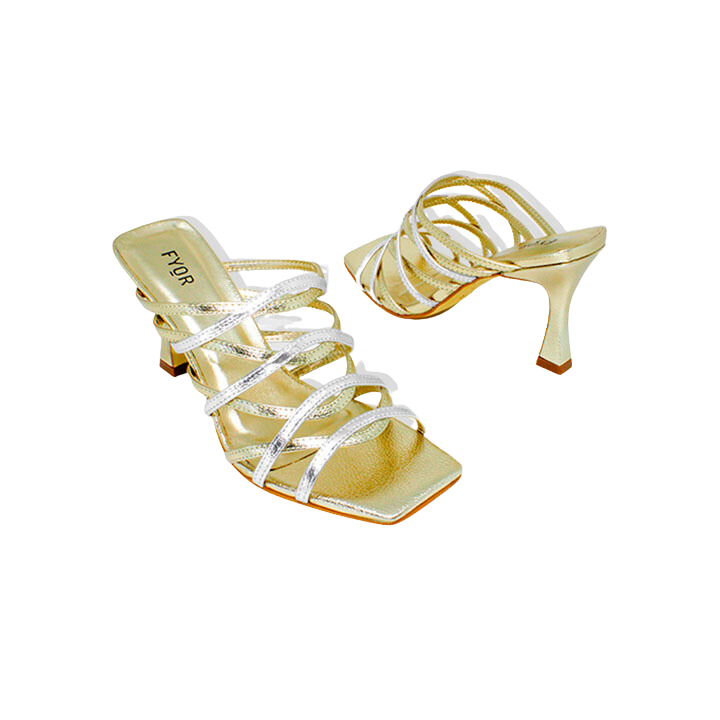 Metallic Criss-Cross Strap Heeled Sandal BWR 068