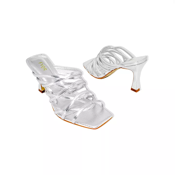 Metallic Criss-Cross Strap Heeled Sandal BWR 068