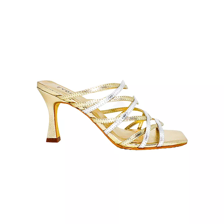 Metallic Criss-Cross Strap Heeled Sandal BWR 068