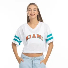 Miami Dolphins ZooZatz Women's V-Neck Mesh Crop Jersey - White/Aqua