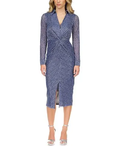 MICHAEL Michael Kors Womens Metallic Midi Cocktail And Party Dress