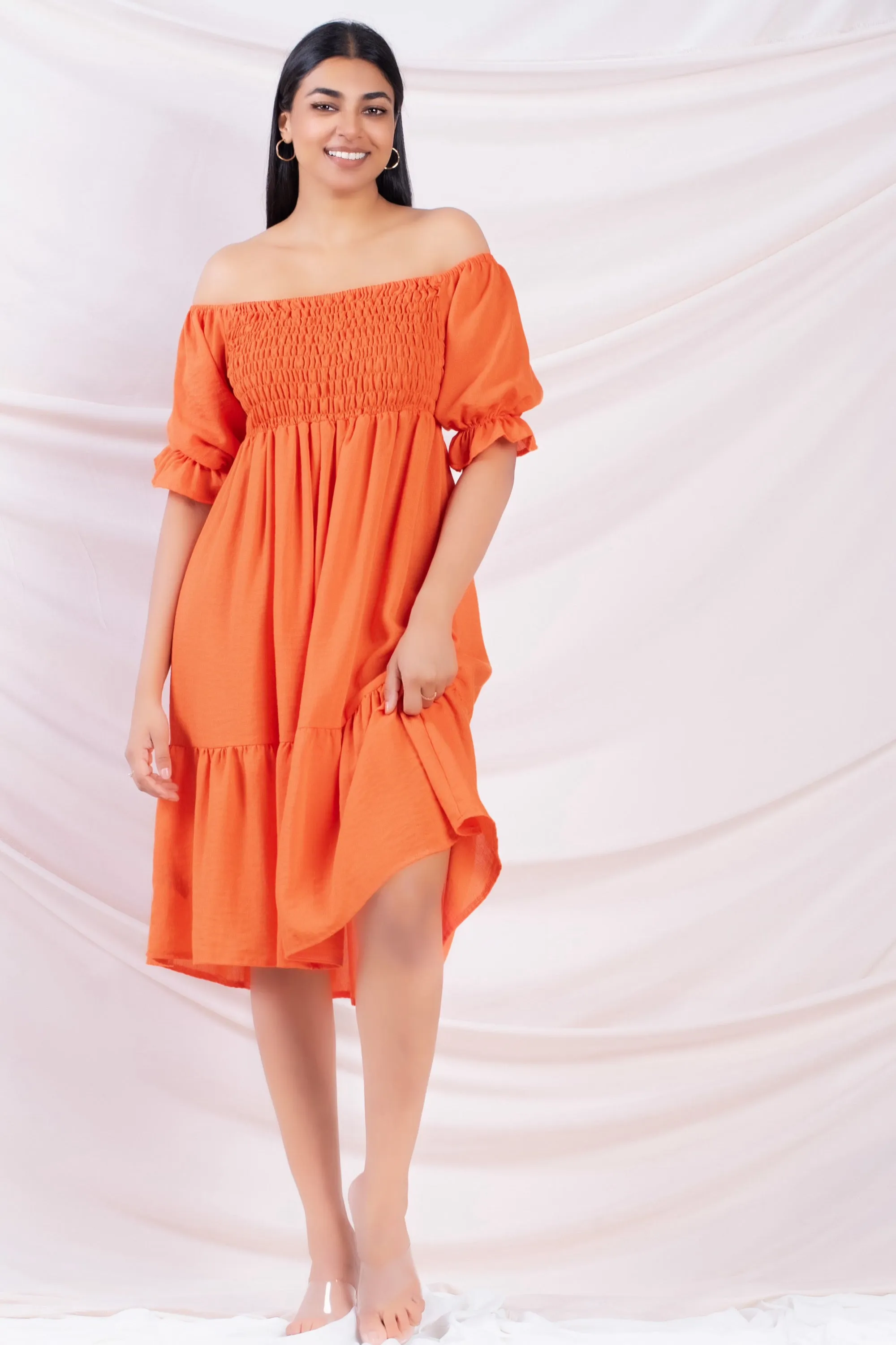 Orange Fit & Flare Midi Dress