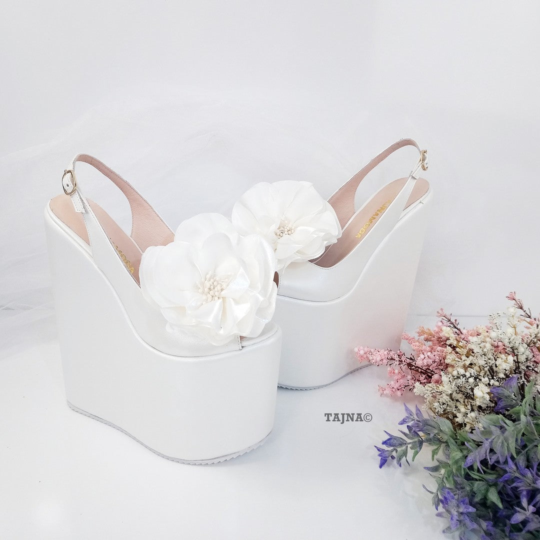 Peep Toe Huge Ribbon Bridal Wedge Shoes