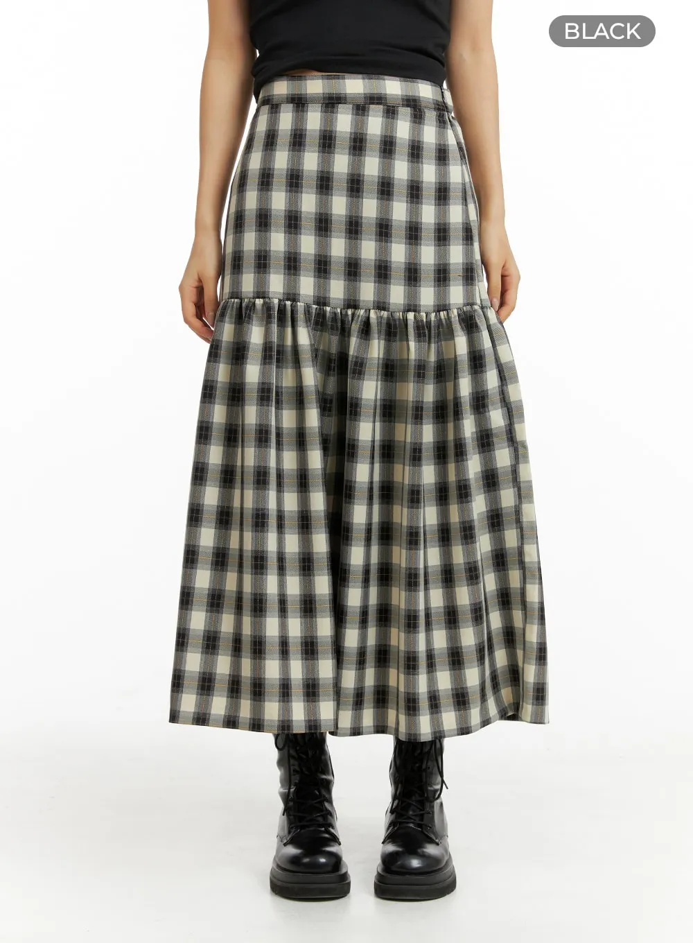 Plaid Flare Maxi Skirt IM404