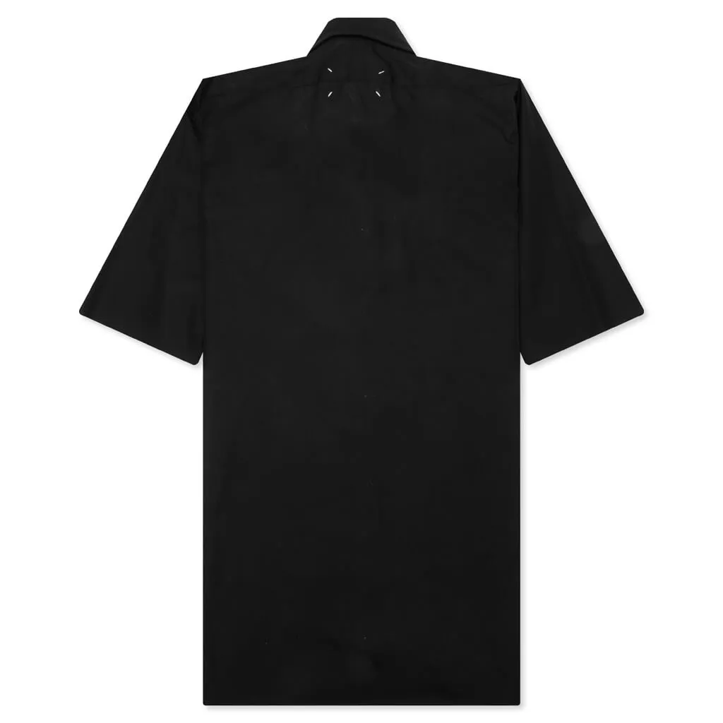 Point Collar Short Sleeve Shirt - Black