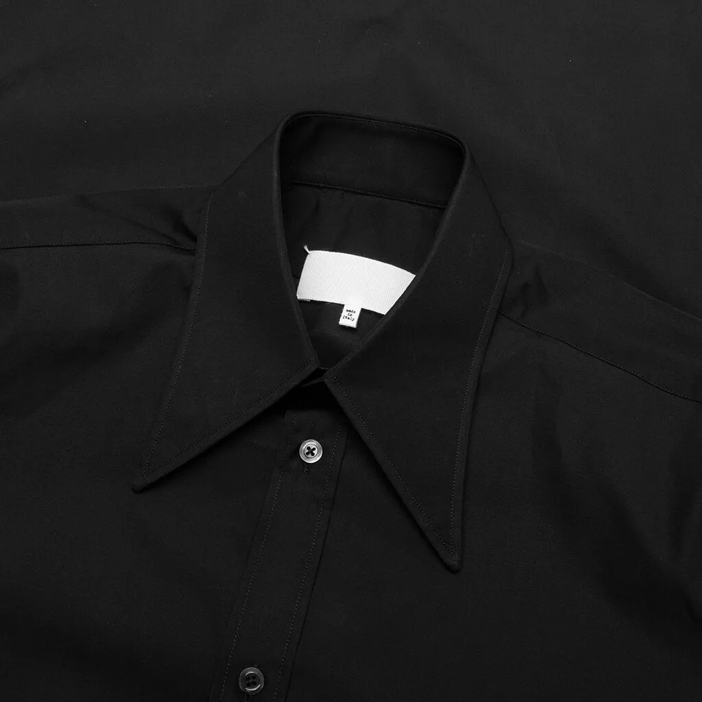 Point Collar Short Sleeve Shirt - Black