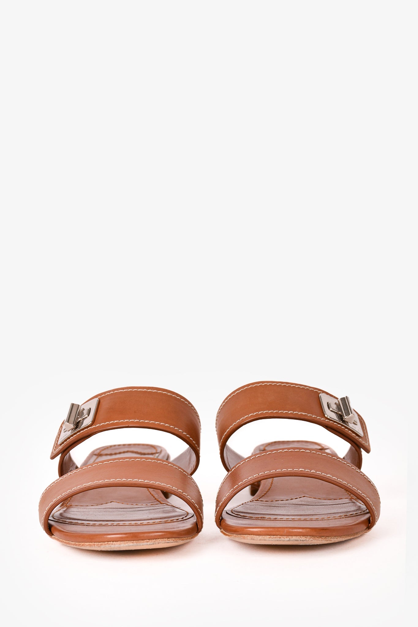 Prada Brown Leather Buckle Detail Sandals Size 37