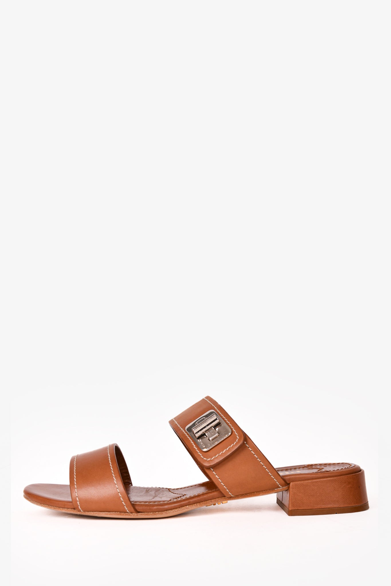 Prada Brown Leather Buckle Detail Sandals Size 37