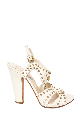 Prada Cream Leather Gold Studded Heeled Sandals Size 41