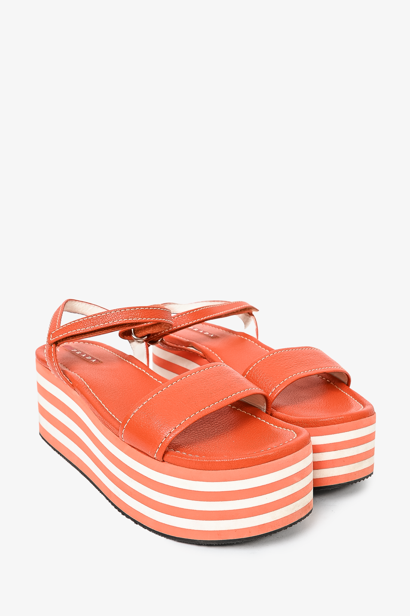 Prada Sport Orange/White Striped Platform Sandals sz 37