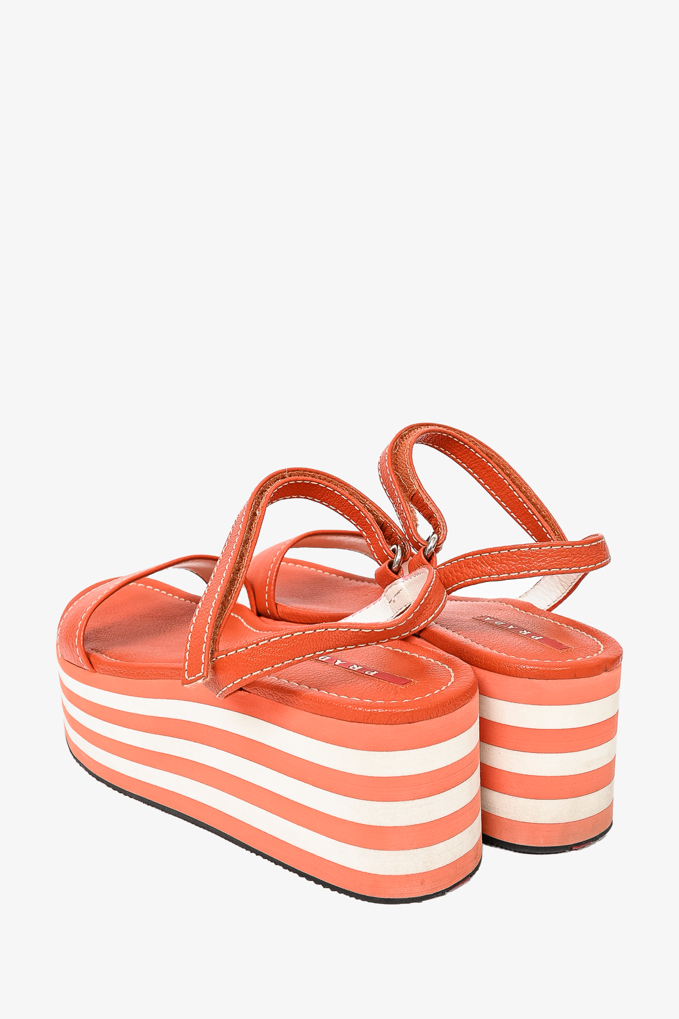 Prada Sport Orange/White Striped Platform Sandals sz 37