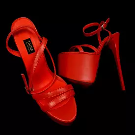 Red Matte High Heel Platform Sandals