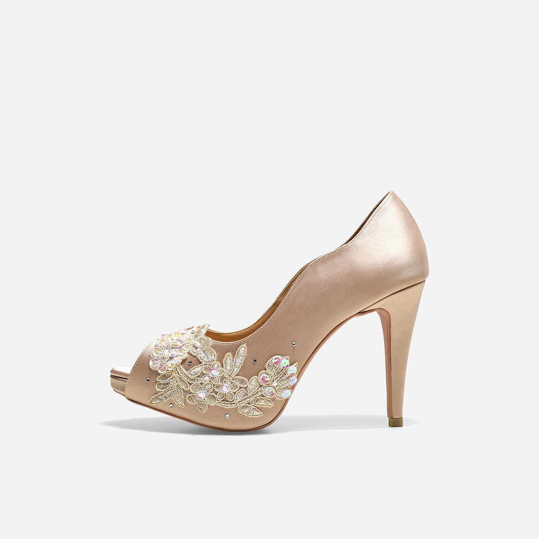 Rose Champagne Love Story Beige Lace Wedding Pumps