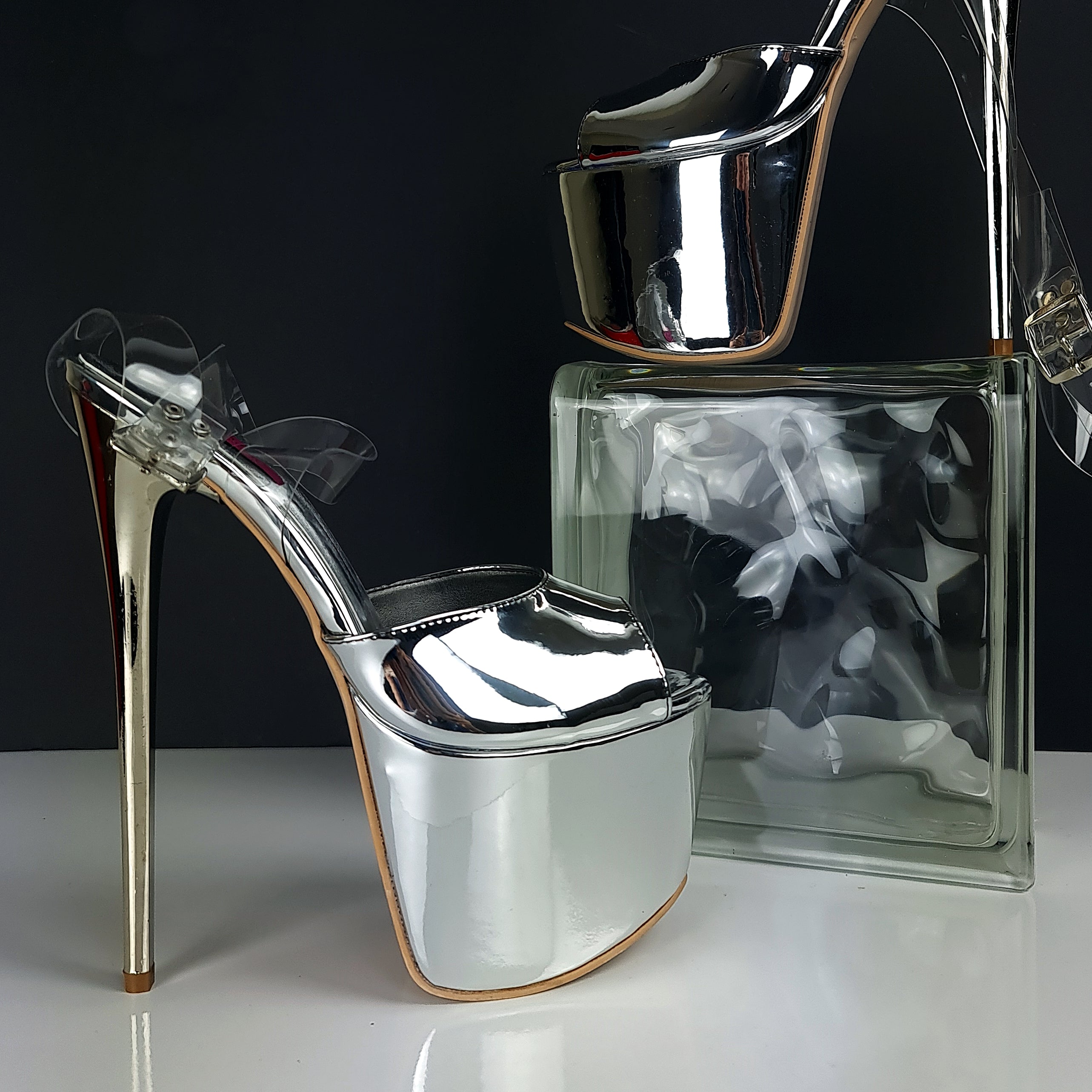 Silver Mirror Transparent Strap Platform Sandals