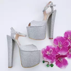 Silver Shine Ankle Strap Chunky Platform Shoes