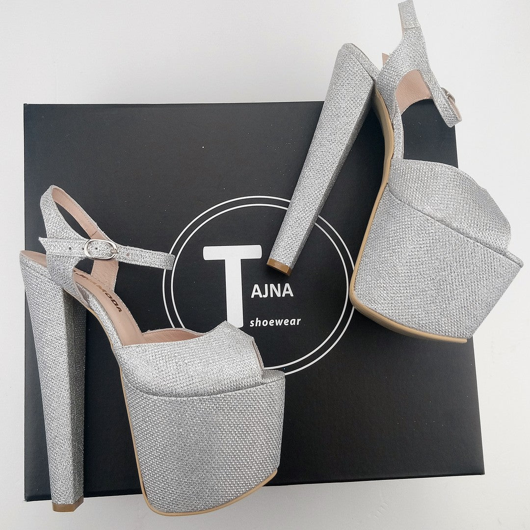 Silver Shine Ankle Strap Chunky Platform Shoes