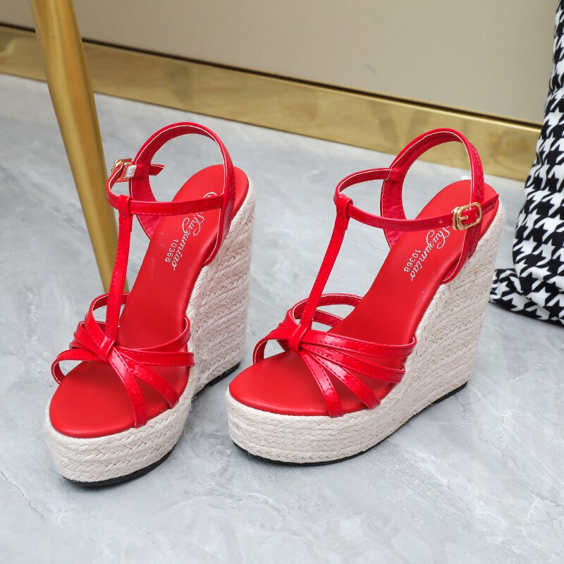 Simple European and American woven wedge heel platform sandals