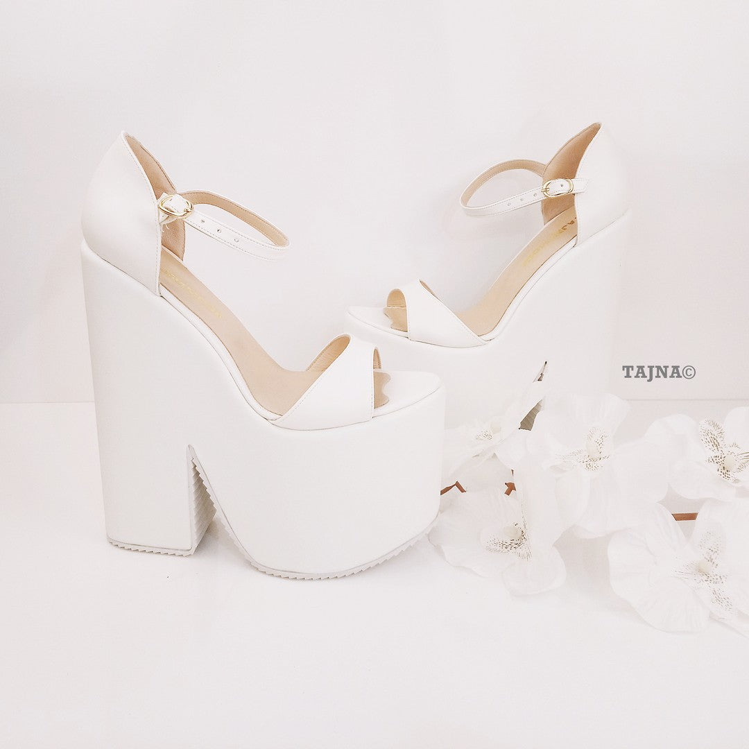 Single Strap Platform White Wedge Bridal Shoes