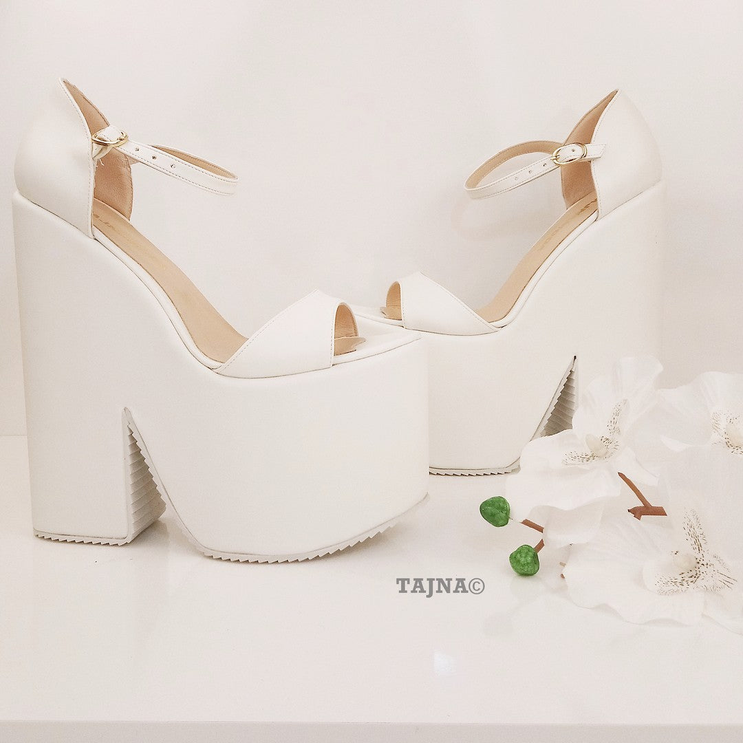 Single Strap Platform White Wedge Bridal Shoes