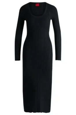 Slim-fit midi-length dress with irregular ribbed structure