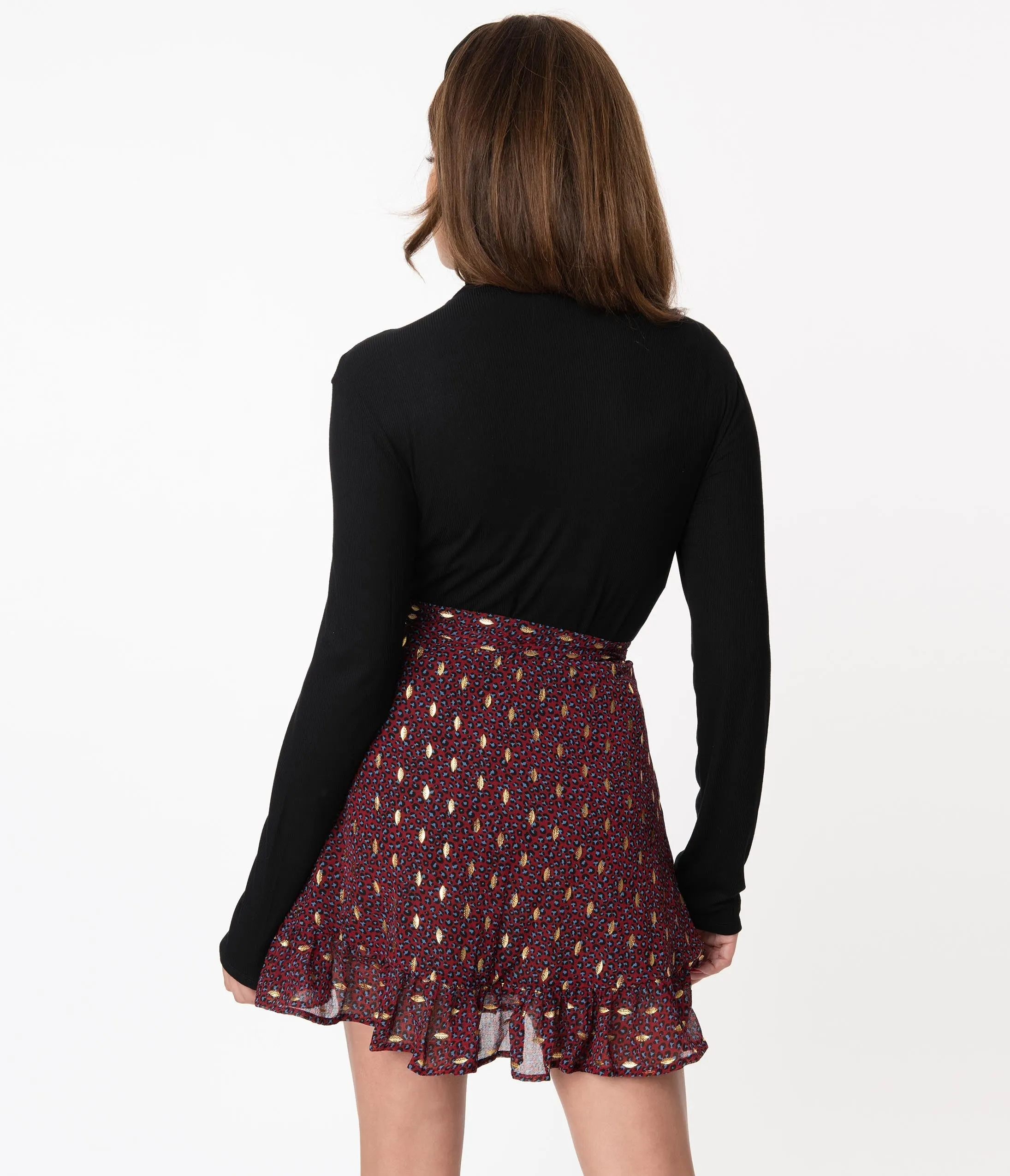 Smak Parlour Burgundy Leopard Print Wild Thing Wrap Flare Skirt