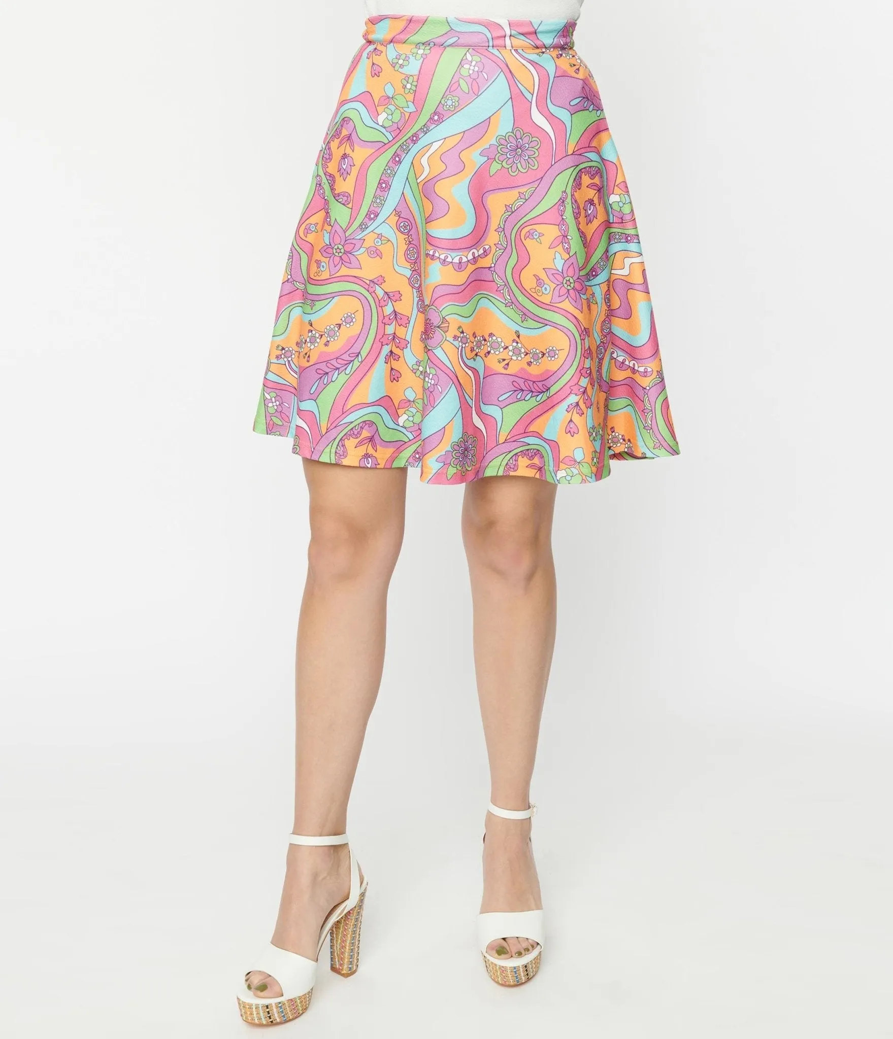 Smak Parlour Orange Psychedelic Daisy River Sweet Talk Flare Skirt