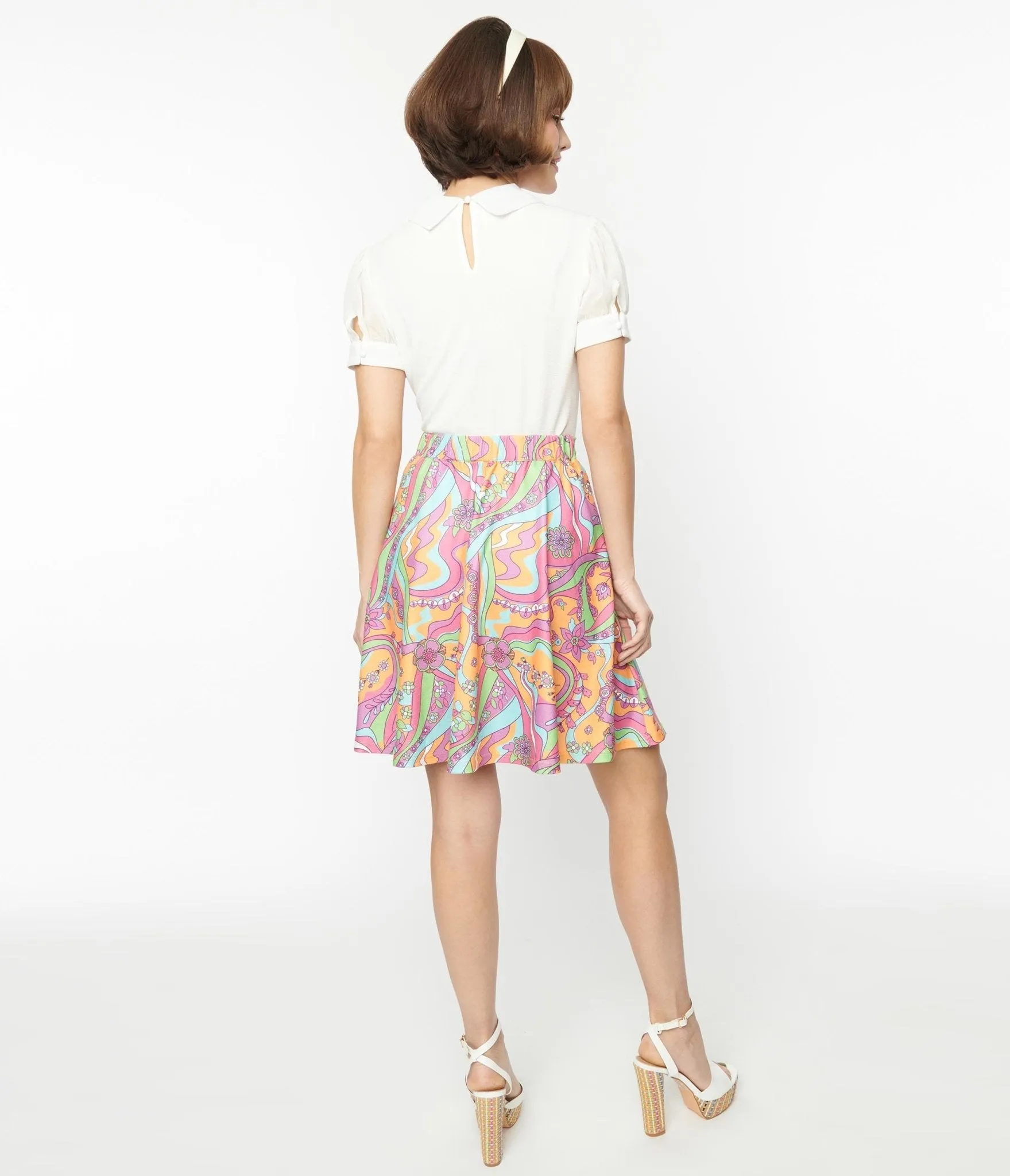 Smak Parlour Orange Psychedelic Daisy River Sweet Talk Flare Skirt